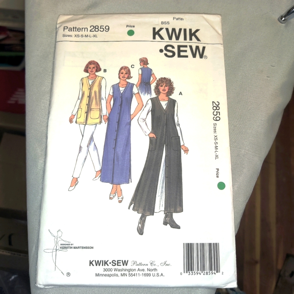 🗺️ Kwik Sew 2859, 90's Sewing Pattern, Misses' Vests & Jumper, Size XS-XL, Rare